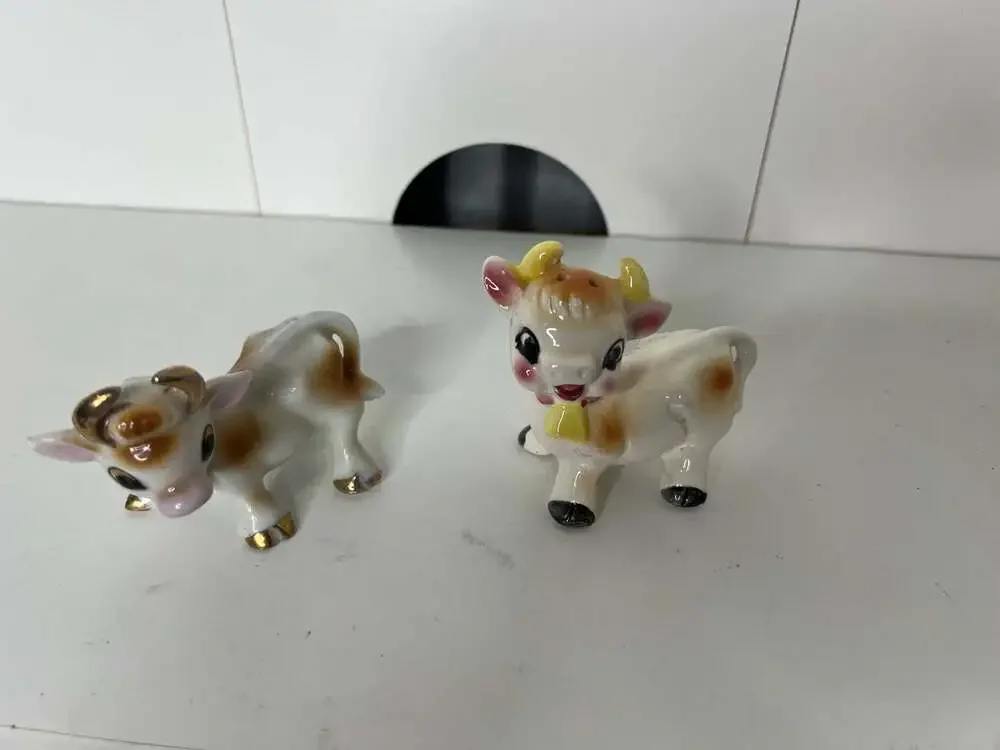 Vintage Anthropomorphic Cow Ceramic Salt and Pepper Shakers Made in Japan